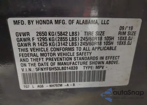 2020 Honda Pilot Awd Ex-L from USA, damaged, VIN 5FNYF6H53LB014839